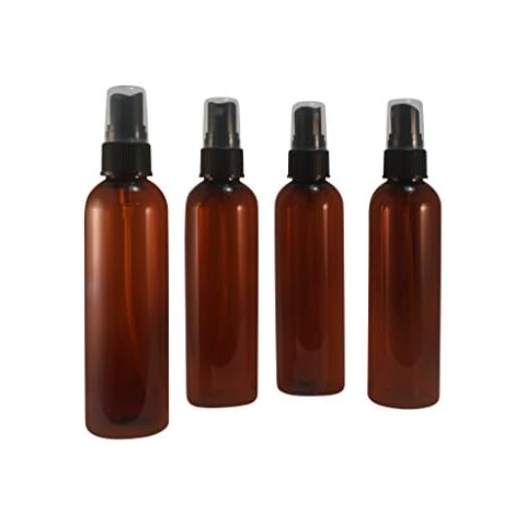 wolfmoon botanicals WM (Set of 4) 4oz Amber Cosmo Refillable, Reusable, Empty Plastic Bottles w/Fine Mist Spray Cap Atomizer – Mfg. USA - Used in DIY, Perfume, Oils, Aromatherapy, Body Mist (Amber) Cover