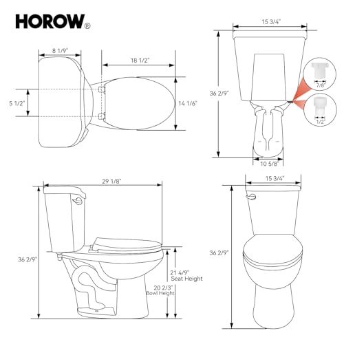 HOROW 21 Inch Tall Toilets, Extra High Toilets with Comfort Chair Height Seat, MAP 1000g, 1.28 GPF Single Flush Two-Piece Toilet, Elongated Bowl for Seniors, Pregnant, Disabled & Tall Person, White