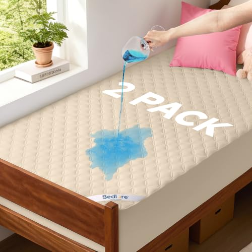 Image of BEDLORE 2 Pack Waterproof Mattress Protector,Twin XL Size Pad Noiseless with Deep Pocket Fitted for 6 inch-15 inch,Soft Breathable Dirt-Proof Single Bed Mattress Cover Washable for Bedroom,Dorm Room (Beige)