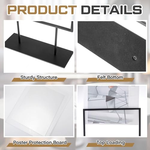 Image of Zhengmy 2 Pcs Tabletop Sign Holder with Flat Base 11 inch x 8.5 inch Double Sided Countertop Sign Holder Horizontal Desktop Display Stand Metal Poster Display Stand for Office Store Restaurant Hotels, Black