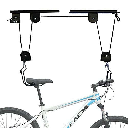 Elevador de Bicicleta con Soporte, Montaje en Techo para Bicicletas, Soporte de Techo para Bicicletas, Elevador de Bicicletas Techo, para Paddleboards, Barcos, Bicicletas, Escaleras, 1 Pieza, Negro Cover