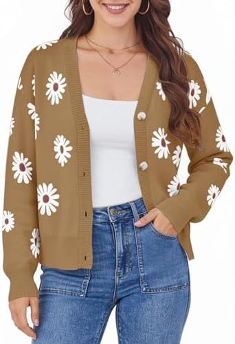 ANRILITA Women's V Neck Long Sleeve Open Front Chunky Cardigan Fall Knitted Button Up Sweaters
