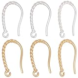 Beebeecraft 40 unidad de Ganchos Franceses para Pendientes En 2 colores Latón Chapado En Oro de 18 quilates Y Plata de Ley de 925 quilates Ganchos de Latón Trenzados con Forma de Cuerda Ideales