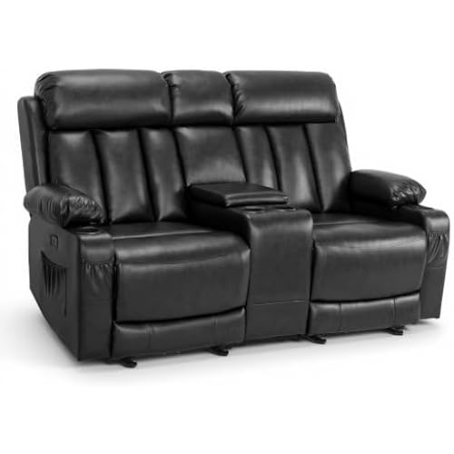 MCombo 71 in Reclining Loveseat with Console, Heat & Massage 6095 (Black)