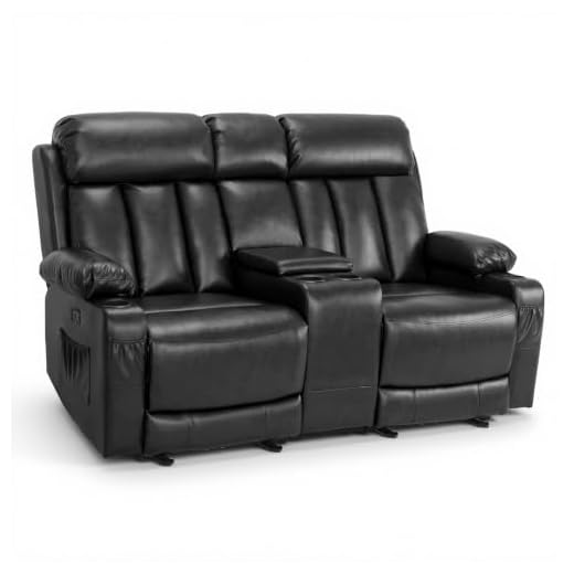 MCombo Electric Power Loveseat Recliner, Faux Leather Power Reclining Sofa with Heat and Massage, USB Ports, Cup Holders for Living Room 6095 (Loveseat Recliner with Console, Black)