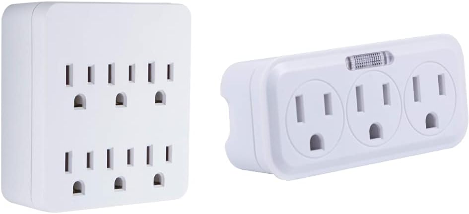 GE Home Electrical GE 6-Outlet Surge Protector, 6 Ft Extension Cord, Power Strip, 800 Joules, Flat Plug, Twist-to-Close Safety Covers, Protected Indicator Light, UL Listed, White, 67051