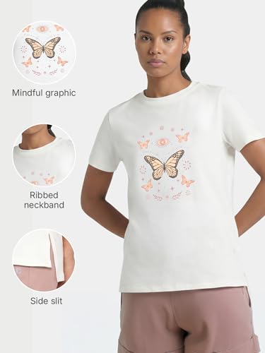 Image of Enamor Athleisure Relaxed Fit Short Sleeve Round Neck Antimicrobial Finish Breathable Stretch Cotton Activewear Sports Tshirt for Women - A301