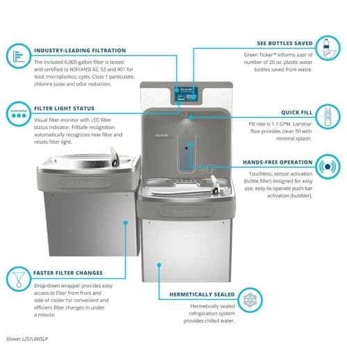 Image of Elkay LZSTL8WSLP ezH2O Enhanced Filtered Bottle Filling Station w / Fountain