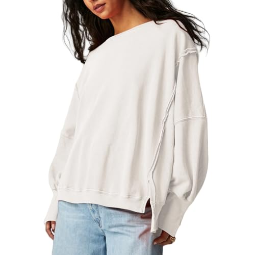 Oversized Crewneck Sweatshirt, Casual Loose Fit, Split Side Design