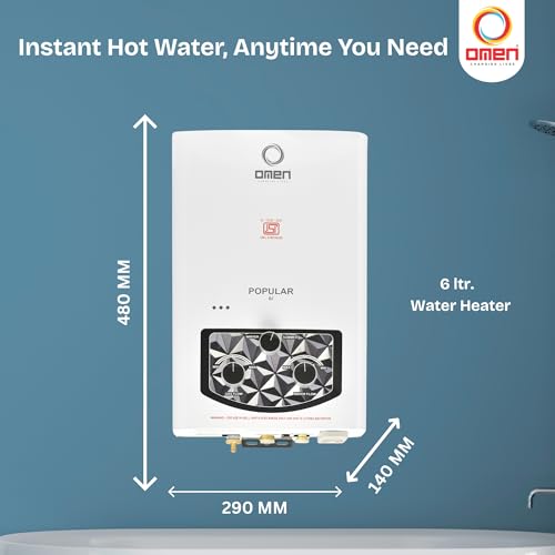 Image of Omen Changing Lives Popular 6L Gas Water Heater | Instant LPG Gas Geyser | Wall Mounted | Auto Ignition | Flame & Water Control | Summer-Winter Mode | Copper Heat Exchanger | Bathroom & Kitchen