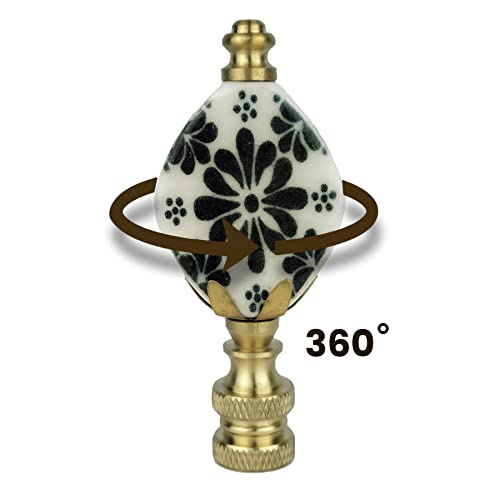 Image of Royal Designs, Inc. Crackled Oval Disk Black & White Accent Finial for Lamp Shade, F-5306PB-1, Polished Brass - Pack of 1