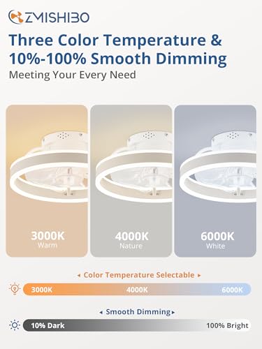 Image of ZMISHIBO Low Profile Ceiling Fans with Lights and Remote, 13 Inch Fandelier Ceiling Fan with Light, White Modern Flush Mount Ceiling Fan, Small Dimmable LED Fan Lights for Bedroom
