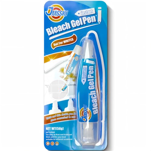 Image of Bleach Pen for Clothes & Grout, 4 in 1 Dual-Tip Stain Remover Gel Pen with Precision Tip & Brush Head, Portable Travel-Size for White Laundry, Bathroom Tile Lines, Mold & Mildew, Clothing DIY, Lemon