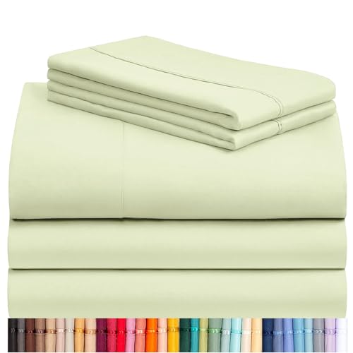 Image of LuxClub 5 PC Sheet Set Bed Sheets Deep Pockets 16 inch Eco Friendly Wrinkle Free Cooling Machine Washable Hotel Bedding Silky Soft - Sage Green Split King