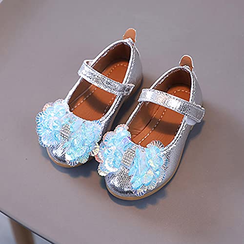 Summer and Autumn Fashion Girls Casual Shoes Colorful Sequins Bow Flat Lightweight Dress Shoes Toddler Boots (Silver, 9 Toddler)2