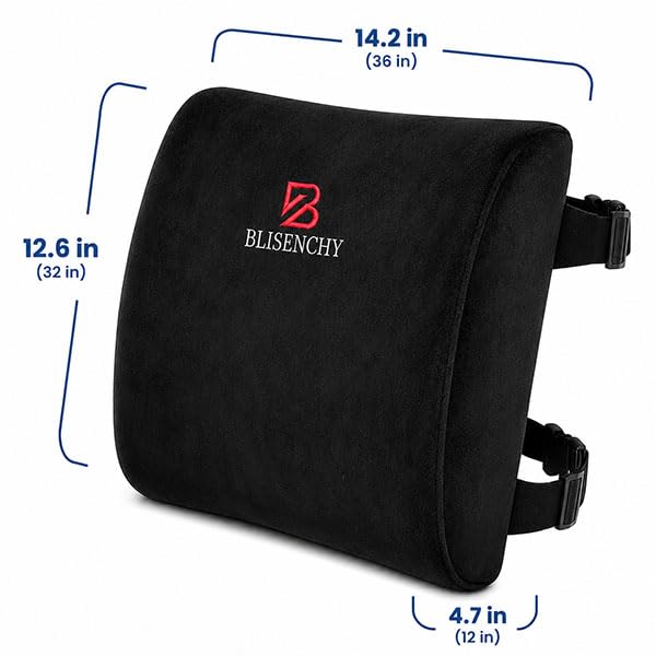BLISENCHY Lumbar Support Cushion – Memory Foam Back Support for Office Chair, Car Seat & Gaming Chair, Ergonomic Lower Back Pillow with Breathable Cover & Adjustable Straps (Black Flannel) by BLISENCHY - Image 5