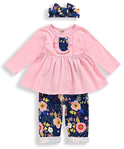 3 4 5T Girls Clothes Toddler Baby Girl Long Sleeve Ruffle Top + Floral Pant + Handband Set 2-3 T