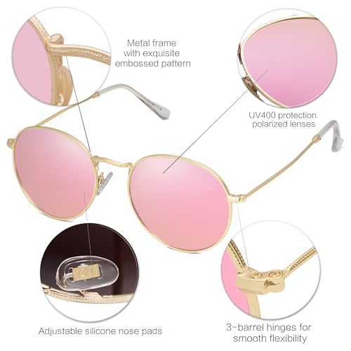 Image of SOJOS Small Round Polarized Sunglasses for Women Men Classic Vintage Shades | Lightweight Stainless Steel Frame UV400 Sun Protection Adjustable Nose Pads SJ1014