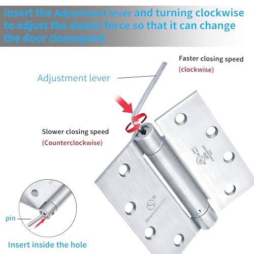 Satin Door Hinges 4.5 Inch Self Closing Hinge Hardware Adjustable Spring Hinges for Commercial Grade Self-Closing, UL Listed 3 Pack by SORGMACH - Image 5
