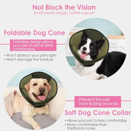Image of AOFITEE Dog Cone - Soft Cone for Dogs After Surgery, Comfy Cones for Large Dogs to Stop Licking, Adjustable Soft Dog Cone Collar, Elizabethan Pet E-Collar for Wound Healing, Army Green Large