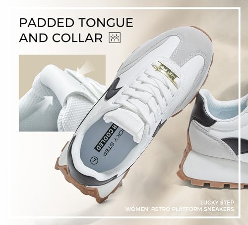 LUCKY STEP Women's Platform Retro Sneakers Classic Tennis Fashion Casual Anti-Slip Lace-up Walking Shoes Running Trendy Color Block Green Footwear4