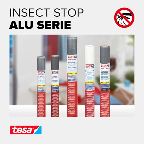 tesa Insect Stop Fliegengitter Ersatzrolle aus Fiberglas-Gewebe für tesa ALU COMFORT Mückennetz Fenster & Tür - Ersatz-Rolle 120cm x 250cm, anthrazit