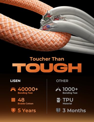 Image of LISEN USB C Cable, 5-Pack [3.3 /3.3 /6.6 /6.6 /10FT] Orange for iPhone 17 Charger Cord, 60W C to C Cable Fast Charging for iPad, iPhone 17 Air 16 15 Pro Max, Samsung Z Flip 7 /S25 /S24
