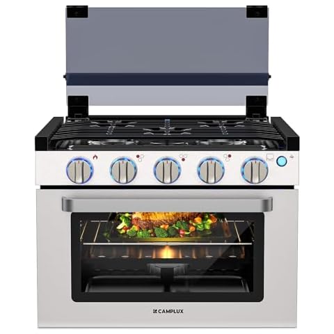 CAMPLUX RV Stove Gas Range 17 inches Tall, Gas Range Oven with 3 Burners Cooktop for RV, RGS17MSF, Stainless steel Cover
