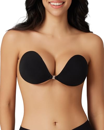 Niidor Sticky Bra Backless Invisible Stick on Bra Push up Strapless Women's Adhesive Bras Ladies Invisible Bras Dark Black