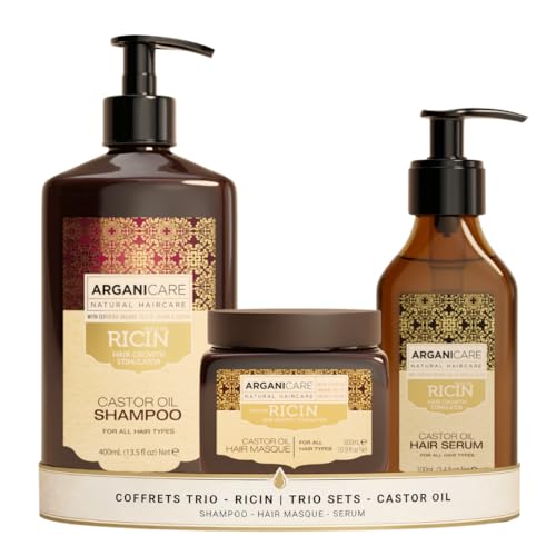 ARGANICARE Gamme Ricin Shampoing + Masque + Sérum Accélérateur de Croissance Apaise le Cuir Chevelu Nourrit et Renforce Cheveux Fort et Brillant 400ML +...