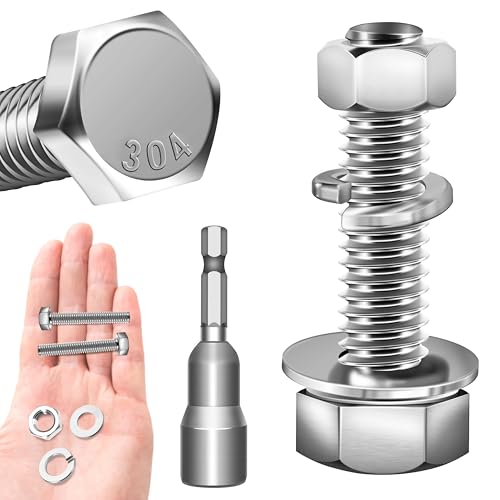 Image of (12 Sets) 5 /16 Bolt, 5 /16-18 x 1-1 /4 inch Hex Head Screws Nuts and Bolts Kit with 5 /16 Stainless Steel Bolts, Nuts Bolts Washers Assortment, Fully Threaded by Marysino
