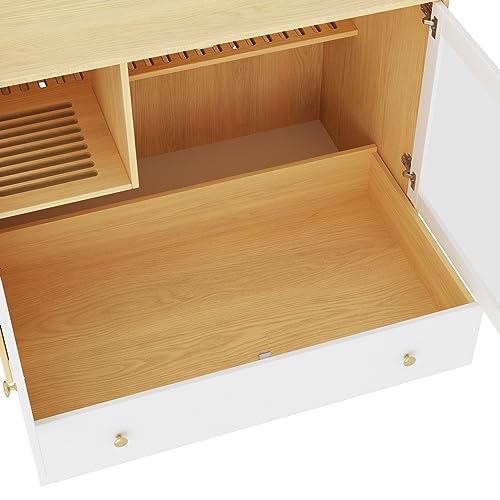 DAWNSPACES Extra Large Cat Litter Box Enclosure Furniture Hidden, Cat Condo Cabinet Pet House with Stairs for 2, Nightstand Side Table witha Large Drawer for Living Room, Natural