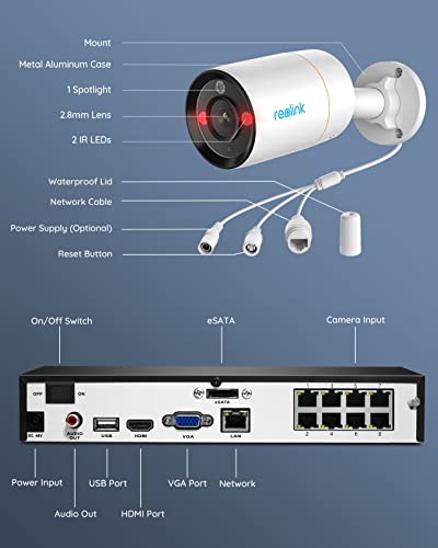 undefined REOLINK 12MP Wired Security Camera System, 4pcs H.265 12 Megapixel UHD PoE Surveillance Cameras, Person Vehicle Pet Detection, Spotlight Color Night Vision, 8CH NVR with 2TB HDD, RLK8-1200B4-A の商品画像 7