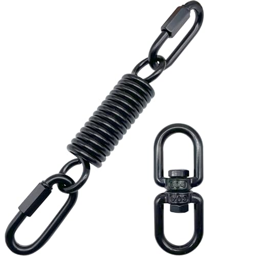 Muelle oscilante de acero, capacidad de carga de hasta 250 kg, suspensión oscilante, silla colgante con 2 mosquetones, muelle para colgar, gancho giratorio de 360° para hamaca colgante hamaca hamaca