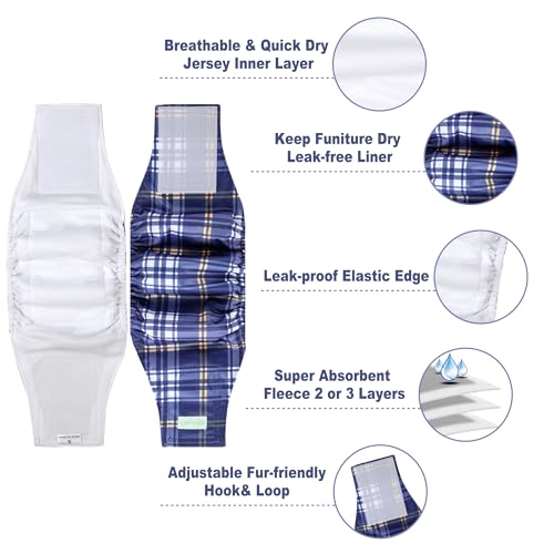 Image of wegreeco Small Dog Diapers Male,Reusable Belly Bands for Male Dogs,Washable Doggie Puppy Male Diapers Wraps,Medium Large Size(5 Pack X-Small, Checkered Pattern)