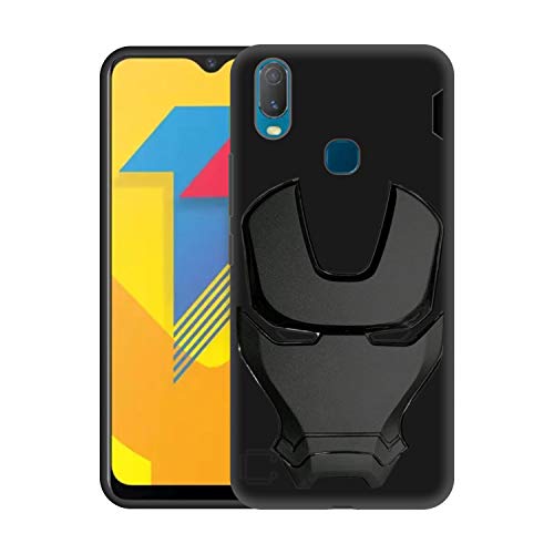 Image of COVERLY Official 3D Touch Feel Trending Avengers Logo Mask Soft Rugged Grip Silicone Iron Man Super Power Cartoon Movie Engraved Silicone Matte Back Cover for Vivo Y11 (2019) -HD Black Avenger