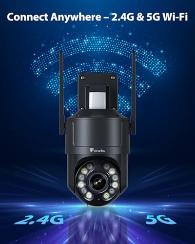 Ctronics 4K Überwachungskamera Aussen, UHD 8MP, Farb-/IR-Nachtsicht mit Starlight 30m, Mensch/Fahrzeug/Haustier, Auto-Tracking, APP/PC, Rot-Blau-Alarmlicht & Sirene, 8 Presets, SD 256GB/FTP/NVR,IP66