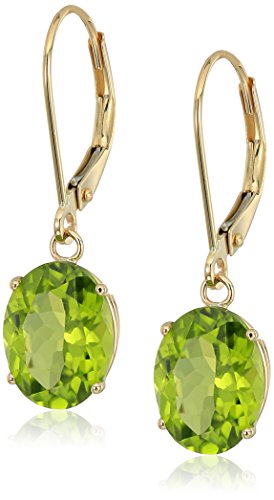 Amazon Collection 14k Yellow Gold 8 x 10mm Oval August Birthstone Peridot Dangle Earrings for Women with Leverbackss