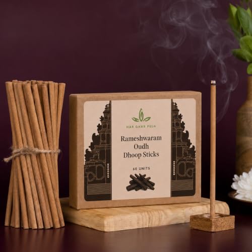 Image of Dhoop Sticks for Pooja, Rameshwaram Oud | 9cm Long, 60 Dhoop Sticks | Natural & Toxin-Free Dhoop Batti | Long Lasting Home Fragrance | Low Smoke & Low Ash