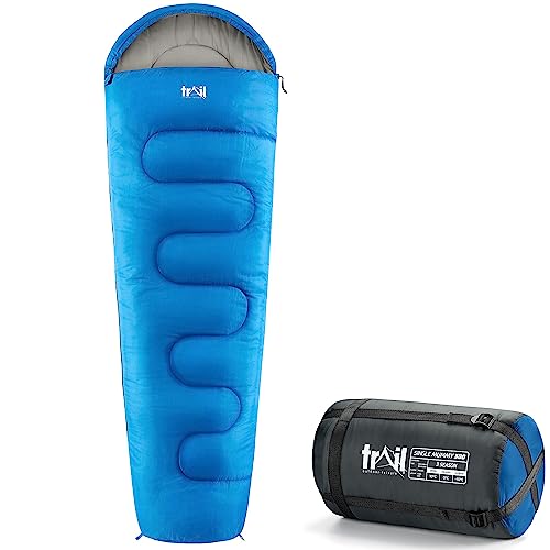 Trail - Sacco nanna per 1 persona per adulti - sacco a pelo 3 stagioni all'aperto - 300 GSM - per campeggio - tasche interne - compressione leggera - blu