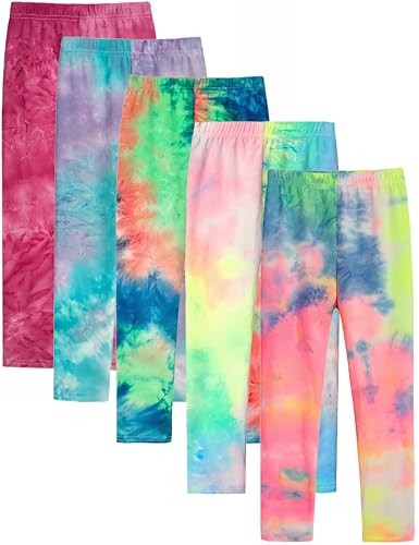 Kiench 5 Pack Girls Printed Leggings Yoga Pants Multipack Athletic Tie-Dyed Leggings