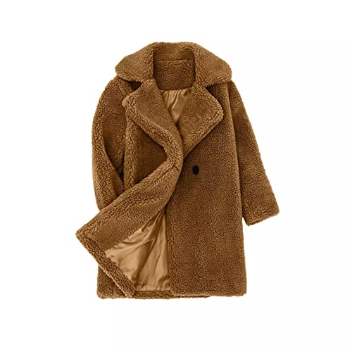 Image of Baby Girls Faux Fur Coat Toddler Kids winter jacket lapel collar Windproof Thicken pea coat long sleeve one button teddy fleece jackets Warm Outerwear longline duffle coats 3-4 Years