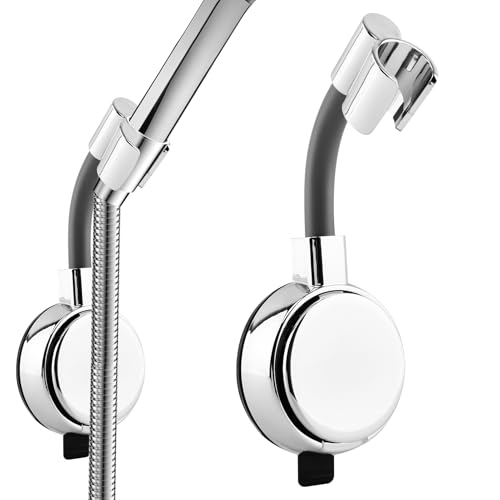 New Extra-Large Dual Suction Cup Shower Head Holder - Chrome Silver, 720° Adjustable, Tool-Free Removable for Bathroom/Balcony(Fits Handheld Shower Heads)