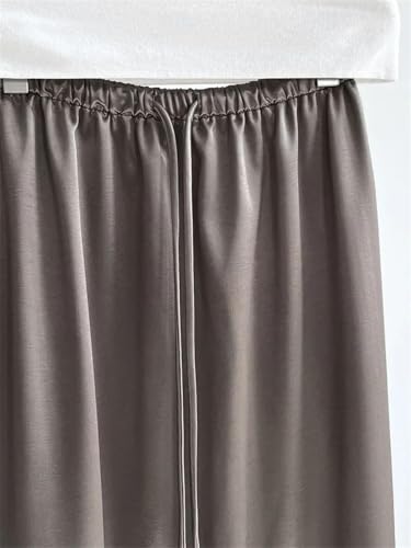 Women's Satin A-Line Skirt Mid-Length Loose Drawstring Office Casual Daily Wear3