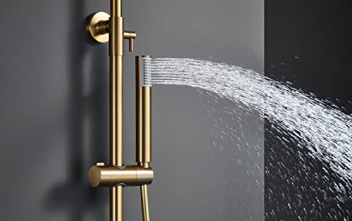 Mice Duschsäule mit integriertem Einhebelmischer aus Edelstahl, extra flache Duscharmatur, goldfarben, gebürstet