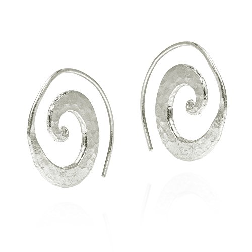 Aeravida Unique Hammered Spiral Pierce Hoop Thai Hill Tribe .925 Sterling Silver Earrings | Sterling Silver Hoop Earrings | Hammered Hoop Earrings | Spiral Earrings Sterling Silver #TOP1
