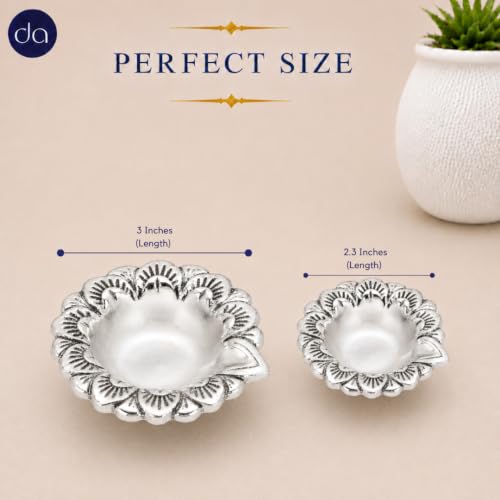 Image of 999 Silver Plated Flower Diya for Pooja -Set of 5 l Handcrafted Deepak for Home Mandir & Office, Diwali Decoration & Festive Gifting