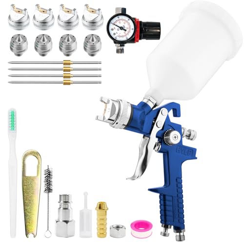 HVLP Pistolet à Peinture 600ml avec 4 Buses 1,4mm 1,7mm 2,0mm 2,5mm, Pistolet à Peinture par Gravité pour la Peinture Automatique de Meubles
