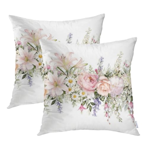 Housses de coussin décoratives 45x45 fleurs roses lot de 2 Batmerry - 2