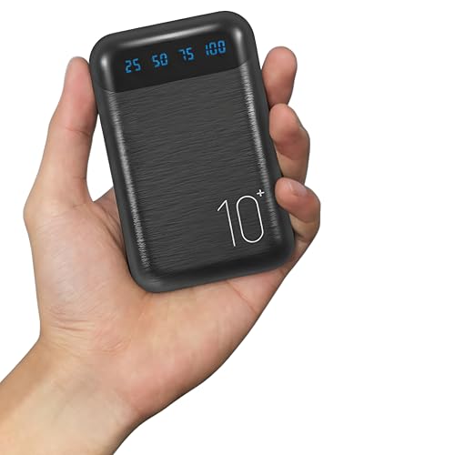 Portable Charger 10000mAh Slim USB C Input and Output Power Bank with LED Display Lightweight External Battery Pack Compatible for iPhone 14/13/12, iPad, Samsung etc. (black(mini))